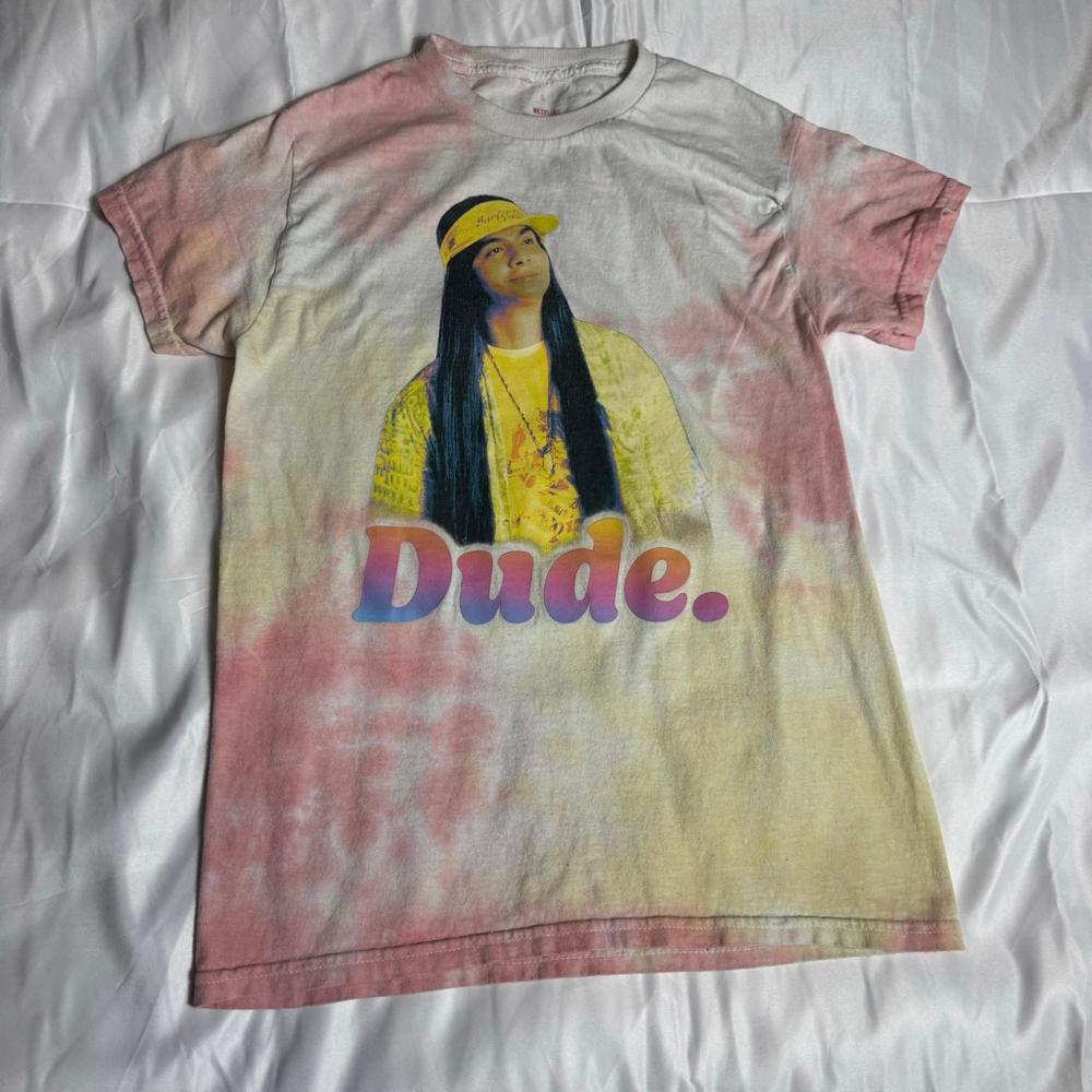 Women’s Netflix Stranger Things Tie-Dye Dude Short Sleeve Tee S White Pink
